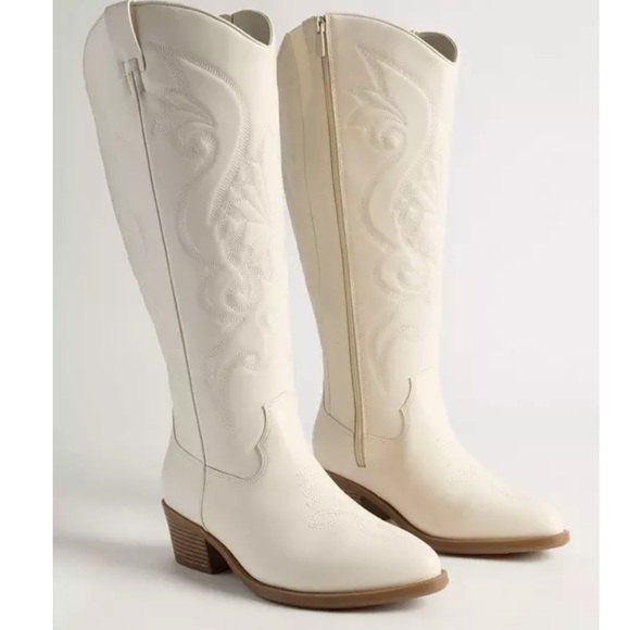 NEW Extra Wide Calf Knee High Boots Off-white, Western Cowgirl Style - size 9 - Picture 4 of 13